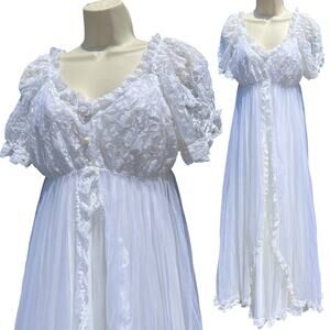 60s 70s Tosca Lingerie Chiffon Lace Bridal Peignoir Set Nightgown Robe Large